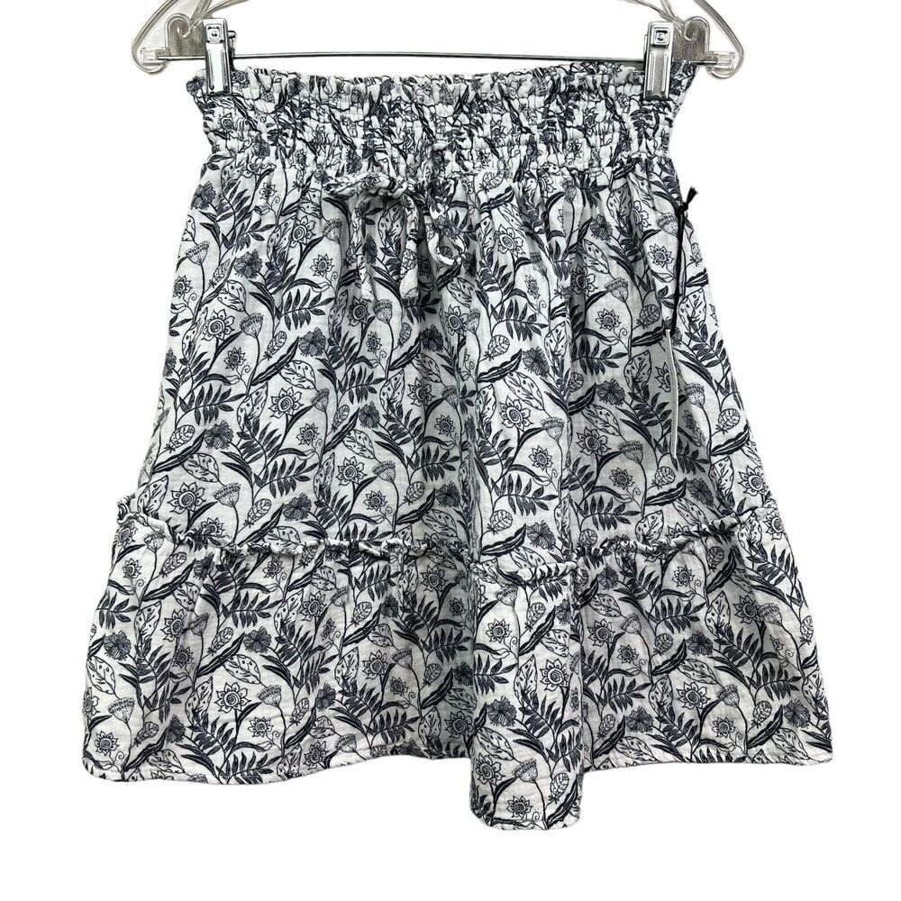 Cupcakes and Cashmere Womens Floral Skirt Ruffled Drawstring Waist Blue White L*